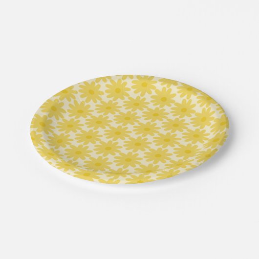 Cute Floral Daisy Pattern in Yellow Papieren Bordje (Gekanteld)