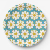 Cute Floral Daisy Pattern Mustard and Blue Papieren Bordje (Voorkant)
