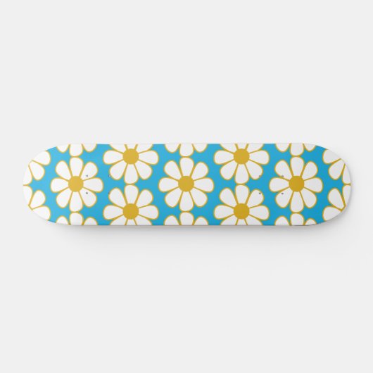 Cute Floral Daisy Pattern Mustard and Blue Persoonlijk Skateboard (Horizontaal)