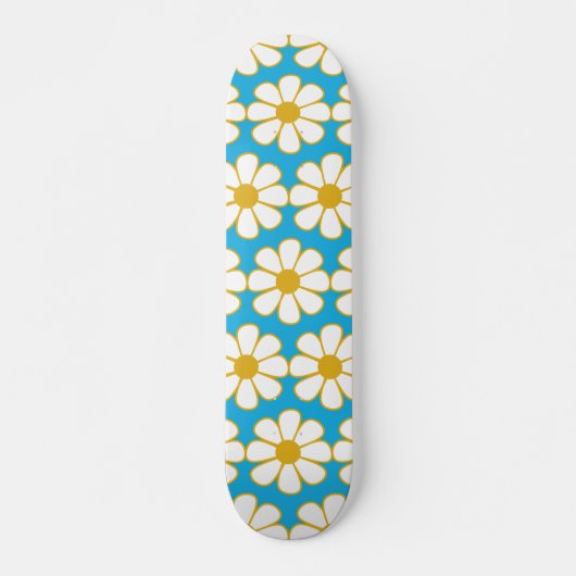 Cute Floral Daisy Pattern Mustard and Blue Persoonlijk Skateboard (Voorkant)