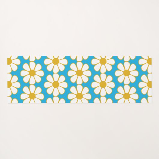 Cute Floral Daisy Pattern Mustard and Blue Yogamat (Achterkant (horizontaal))