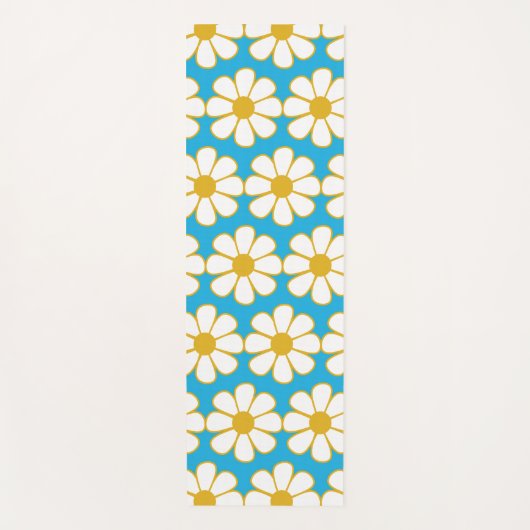 Cute Floral Daisy Pattern Mustard and Blue Yogamat (Voorkant)