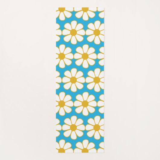 Cute Floral Daisy Pattern Mustard and Blue Yogamat (Achterkant)