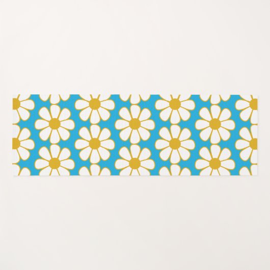 Cute Floral Daisy Pattern Mustard and Blue Yogamat (Voorkant (horizontaal))