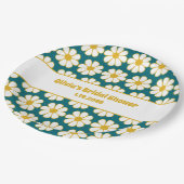 Cute Floral Daisy Pattern Mustard en Blauwgroen Bl Papieren Bordje (Gekanteld)