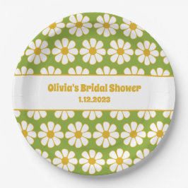 Cute Floral Daisy Pattern Mustard en Green Papieren Bordje