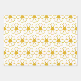 Cute Floral Daisy Pattern Mustard Gold en White Inpakpapier Vel