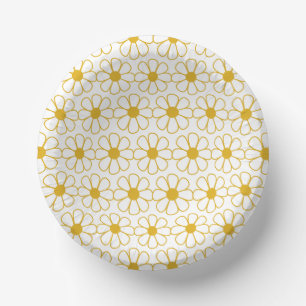 Cute Floral Daisy Pattern Mustard Gold en White P Papieren Kommen