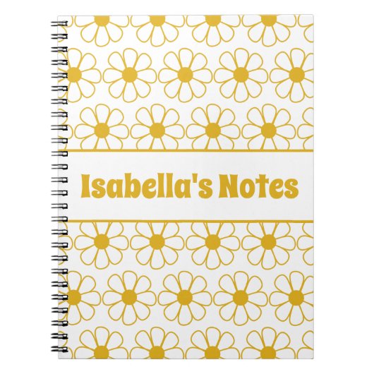 Cute Floral Daisy Pattern Mustard Personalized Notitieboek (Voorkant)
