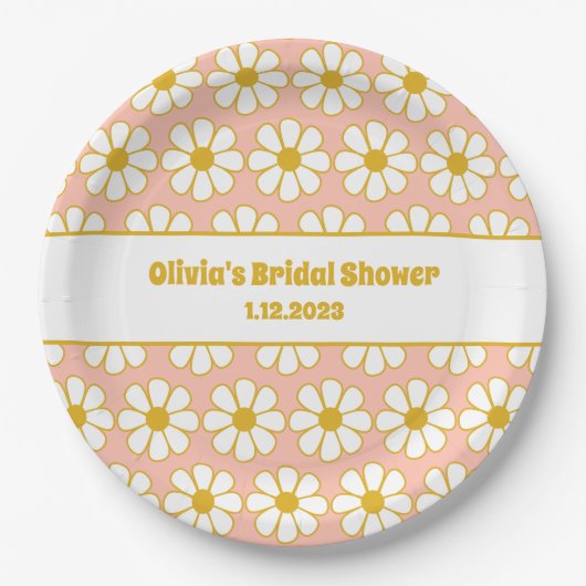 Cute Floral Daisy Pattern Mustard Pink Papieren Bordje (Voorkant)