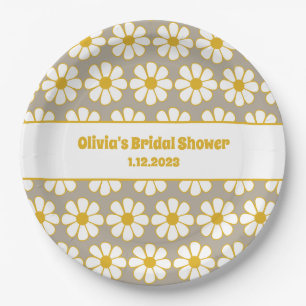 Cute Floral Daisy Pattern Mustard White Grey Papieren Bordje