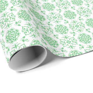 Cute Floral Damask Stylie Pattern Green and White Cadeaupapier