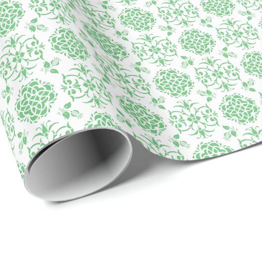 Cute Floral Damask Stylie Pattern Green and White Cadeaupapier (Rol Hoek)