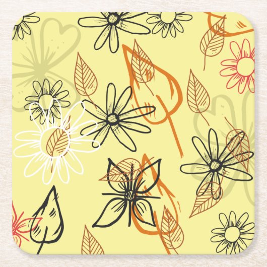 Cute Floral Design Sketch Kartonnen Onderzetters (Voorkant)