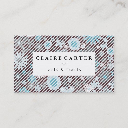 Cute Floral Diagonal Stripes Visitekaartje (Voorkant)