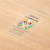 Cute Floral Dog Kids First Birthday  Acryl Uitnodigingen (Laagn)
