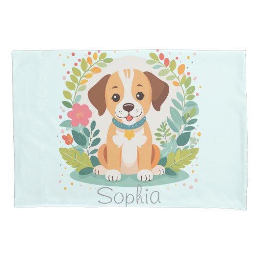 Cute Floral Dog Puppy Baby Girl Kussensloop (Voorkant)