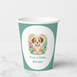  Cute Floral Dog Puppy Kids Birthday Party Papieren Bekers