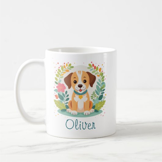Cute Floral Dog Puppy  Koffiemok (Links)