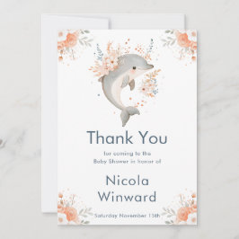 Cute Floral Dolphin Baby Shower Bedankkaart