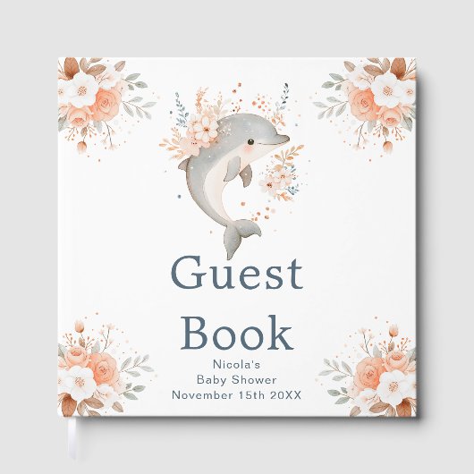 Cute Floral Dolphin Baby Shower Gastenboek (Voorkant)