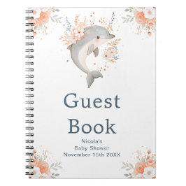 Cute Floral Dolphin Baby Shower Guest Book Notitieboek