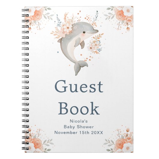 Cute Floral Dolphin Baby Shower Guest Book Notitieboek (Voorkant)