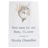 Cute Floral Dolphin Baby Shower Medium Cadeauzakje (Achterkant)