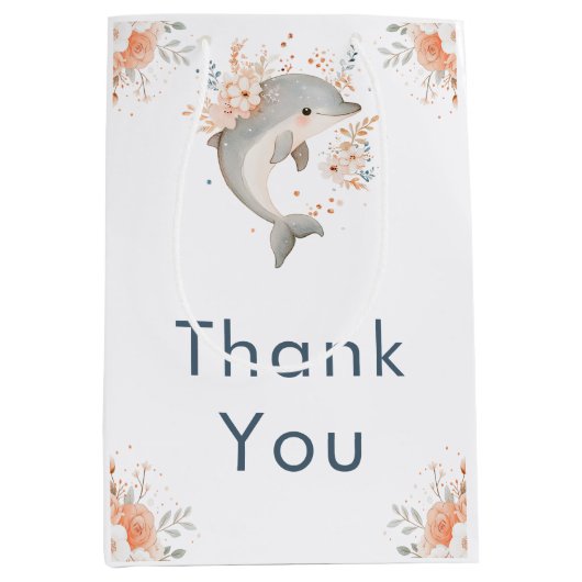 Cute Floral Dolphin Baby Shower Medium Cadeauzakje (Voorkant)
