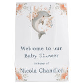 Cute Floral Dolphin Baby Shower Medium Cadeauzakje (Achterkant)