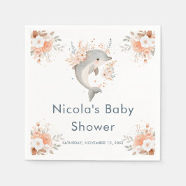 Cute Floral Dolphin Baby Shower Servet