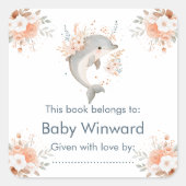 Cute Floral Dolphin Baby Shower Vierkante Sticker (Voorkant)