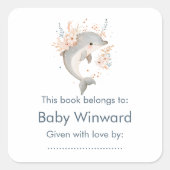 Cute Floral Dolphin Baby Shower Vierkante Sticker (Voorkant)