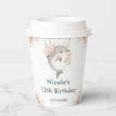 Cute Floral Dolphin Birthday Party Papieren Bekers (Achterkant)