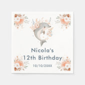 Cute Floral Dolphin Birthday Party Servet (Voorkant)