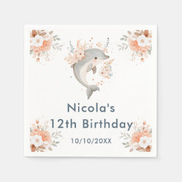 Cute Floral Dolphin Birthday Party Servet