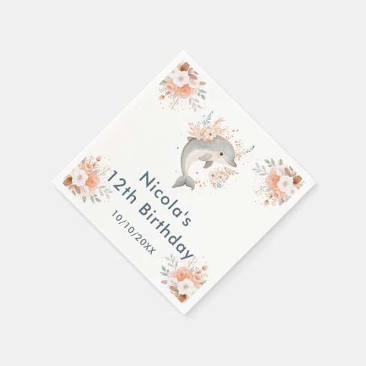 Cute Floral Dolphin Birthday Party Servet (Hoek)
