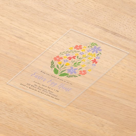 Cute Floral Easter Egg Hunt Acryl Uitnodigingen (Laagn)