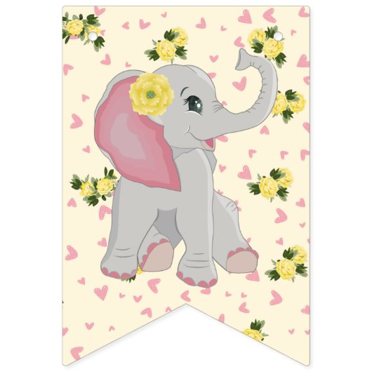 Cute Floral Elephant is een meisje Baby shower Vlaggetjes (Eerste vlag)