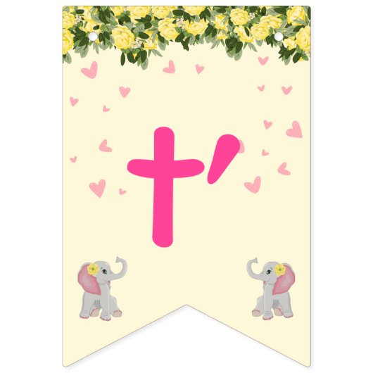 Cute Floral Elephant is een meisje Baby shower Vlaggetjes (Derde vlag)
