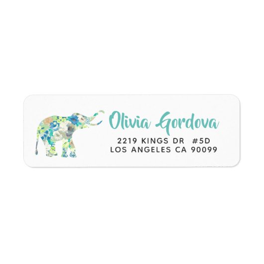 Cute Floral Elephant Moderne Typography Sjabloon Etiket (Voorkant)