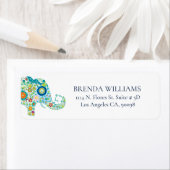 Cute Floral Elephant On White Blue Typography Etiket (Insitu)