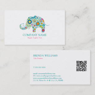 Cute Floral Elephant & White Damasks Visitekaartje