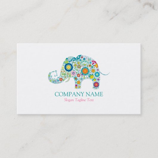 Cute Floral Elephant & White Damasks Visitekaartje (Voorkant)