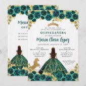 Cute Floral Emerald Green Horse Charra Quinceanera Kaart (Voorkant / Achterkant)