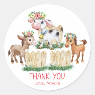 Cute Floral Farm Animals Hartelijk dank Ronde Sticker