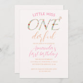 Cute Floral First Birthday Little Miss ONE Derful Kaart (Voorkant / Achterkant)