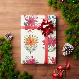 Cute Floral Folk Christmas Cadeaupapier