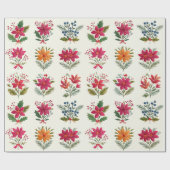 Cute Floral Folk Christmas Cadeaupapier (Vlak)