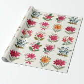 Cute Floral Folk Christmas Cadeaupapier (Uitgerold)